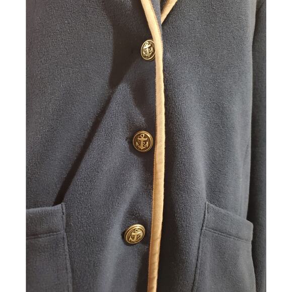 Lands End Nautical Fleece Blazer Jacket Womens Size M 10-12 Blue Anchor Buttons - Picture 5 of 10